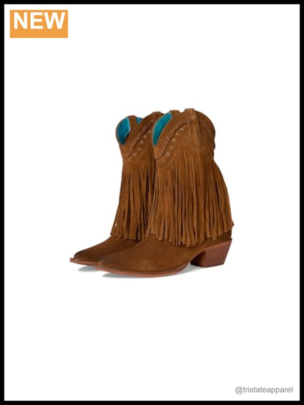ROAN Leather Fringe Mid-Calf Boots Snip Toe Block Heel